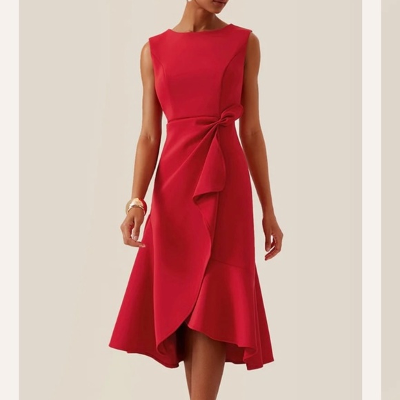 Fehaute Cocktail Sleeveless Midi Dress, 6, NWT, Red - Picture 1 of 9